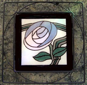 Art Deco Rose Fused Glass Tile Trivet